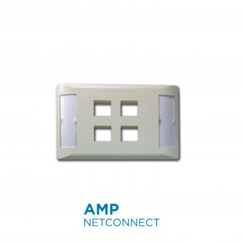 2111011-1	FacePlate 4-port, Low-Profile, Non-Icon, 110XC, Almond